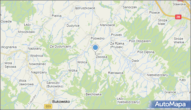 mapa Zboiska, Zboiska gmina Bukowsko na mapie Targeo