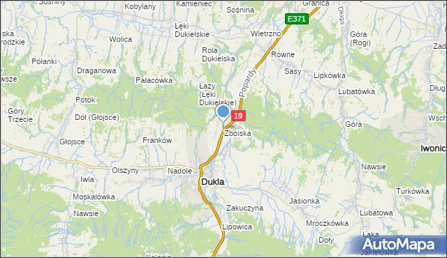 mapa Zboiska, Zboiska gmina Dukla na mapie Targeo