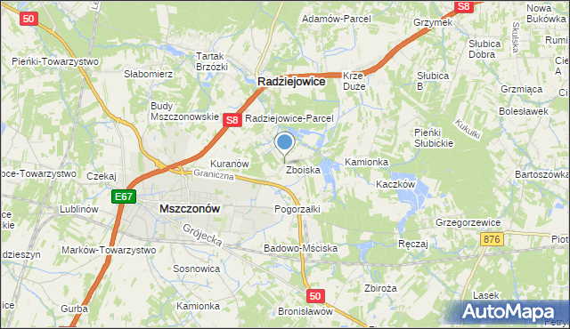 mapa Zboiska, Zboiska gmina Radziejowice na mapie Targeo