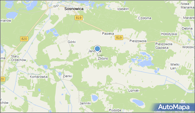 mapa Zbójno, Zbójno gmina Sosnowica na mapie Targeo