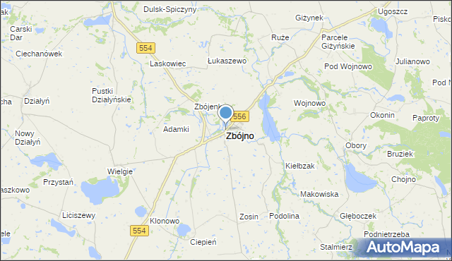 mapa Zbójno, Zbójno powiat golubsko-dobrzyński na mapie Targeo