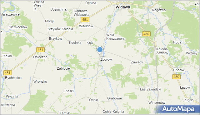 mapa Zborów, Zborów gmina Widawa na mapie Targeo