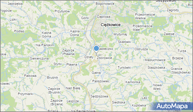 mapa Zborowice, Zborowice gmina Ciężkowice na mapie Targeo