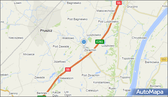 mapa Zbrachlin, Zbrachlin gmina Pruszcz na mapie Targeo