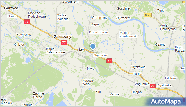 mapa Zbydniów, Zbydniów gmina Zaleszany na mapie Targeo
