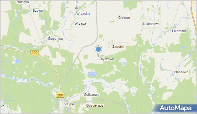 mapa Zbyszewo, Zbyszewo gmina Kobylnica na mapie Targeo