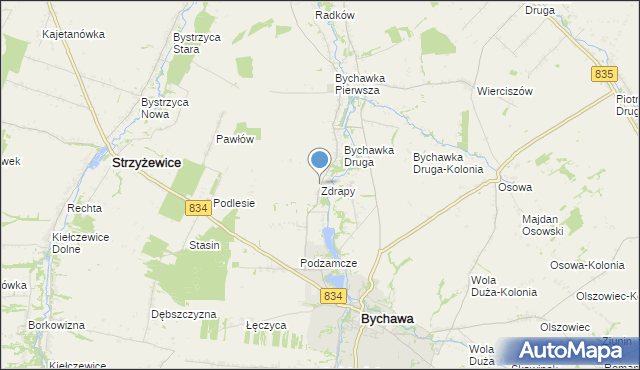 mapa Zdrapy, Zdrapy gmina Bychawa na mapie Targeo