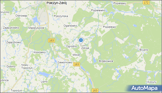 mapa Zdroje, Zdroje gmina Połczyn-Zdrój na mapie Targeo