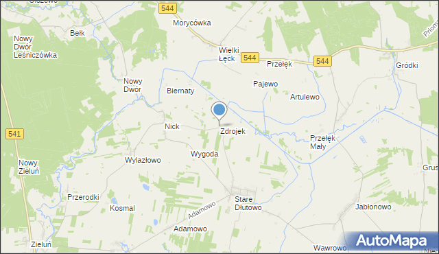 mapa Zdrojek, Zdrojek gmina Lidzbark na mapie Targeo