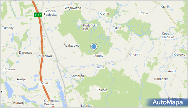 mapa Zduny, Zduny gmina Małdyty na mapie Targeo