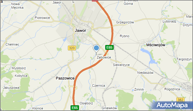 mapa Zębowice, Zębowice gmina Paszowice na mapie Targeo