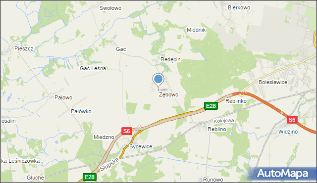 mapa Zębowo, Zębowo gmina Kobylnica na mapie Targeo