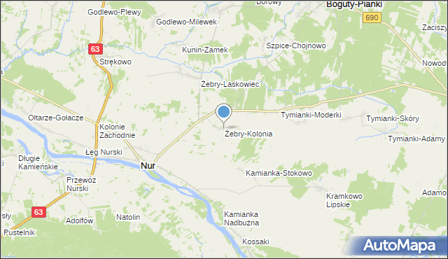 mapa Żebry-Kolonia, Żebry-Kolonia gmina Nur na mapie Targeo