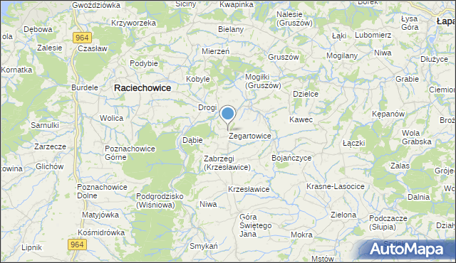 mapa Zegartowice, Zegartowice gmina Raciechowice na mapie Targeo