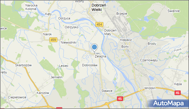 mapa Żelazna, Żelazna gmina Dąbrowa na mapie Targeo