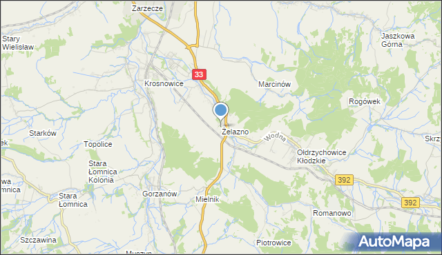 mapa Żelazno, Żelazno gmina Kłodzko na mapie Targeo