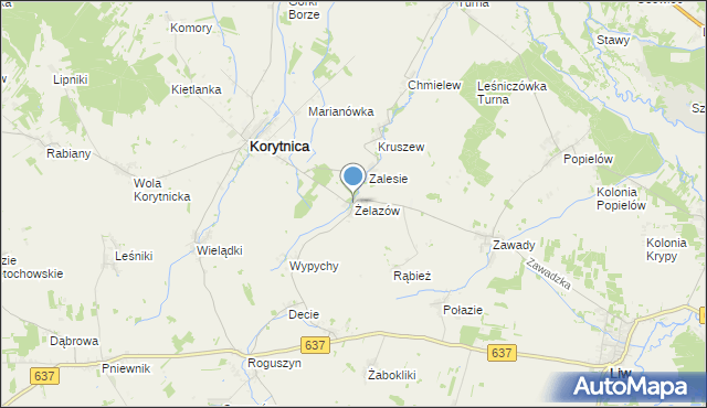 mapa Żelazów, Żelazów gmina Korytnica na mapie Targeo