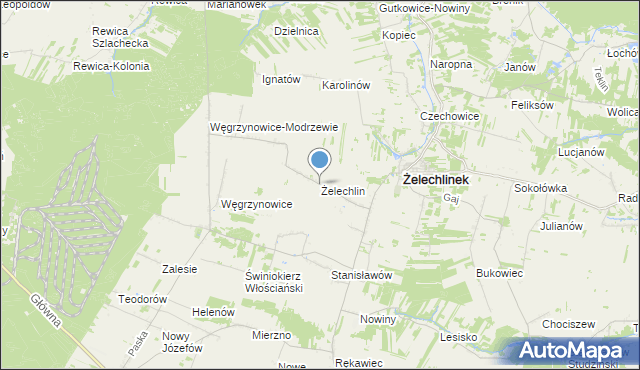 mapa Żelechlin, Żelechlin gmina Żelechlinek na mapie Targeo