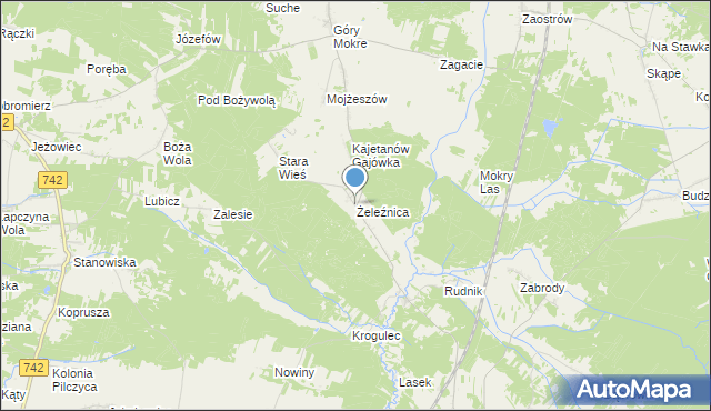 mapa Żeleźnica, Żeleźnica gmina Przedbórz na mapie Targeo