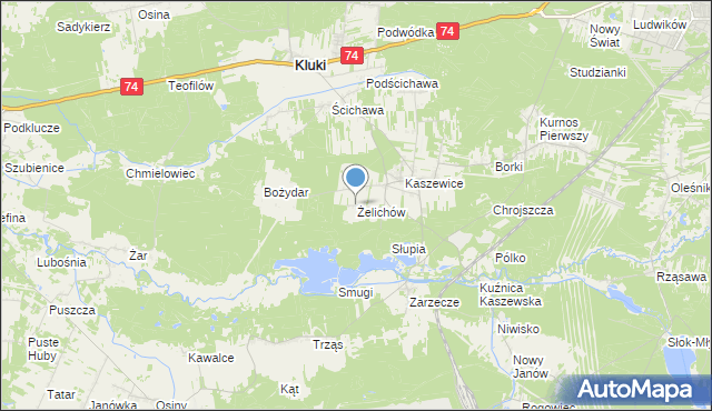 mapa Żelichów, Żelichów gmina Kluki na mapie Targeo