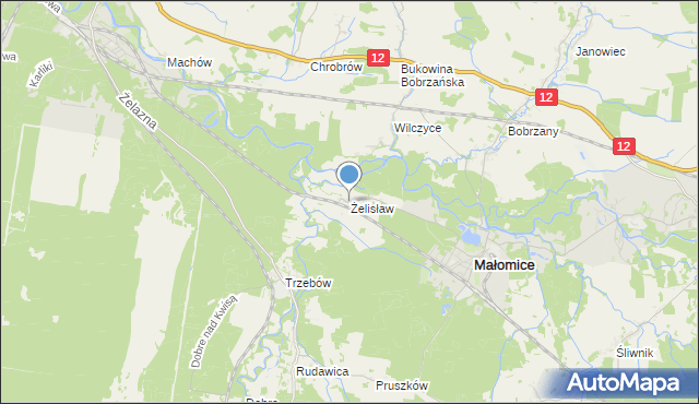 mapa Żelisław, Żelisław gmina Małomice na mapie Targeo