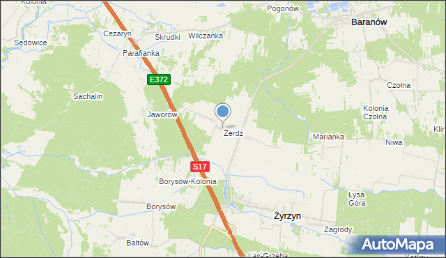 mapa Żerdź, Żerdź gmina Żyrzyn na mapie Targeo