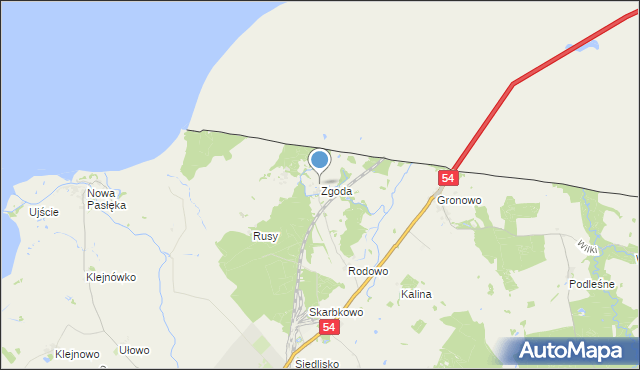 mapa Zgoda, Zgoda gmina Braniewo na mapie Targeo