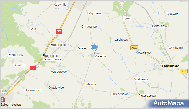 mapa Zielęcin, Zielęcin gmina Wielichowo na mapie Targeo