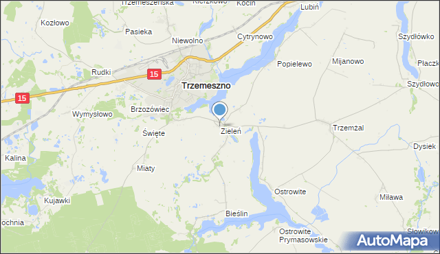 mapa Zieleń, Zieleń gmina Trzemeszno na mapie Targeo