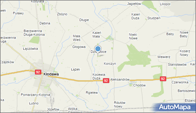 mapa Zieleniec, Zieleniec gmina Chodów na mapie Targeo