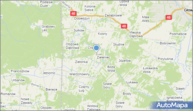 mapa Zieleniec, Zieleniec gmina Głowaczów na mapie Targeo