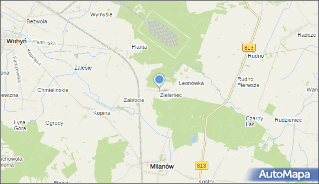 mapa Zieleniec, Zieleniec gmina Milanów na mapie Targeo