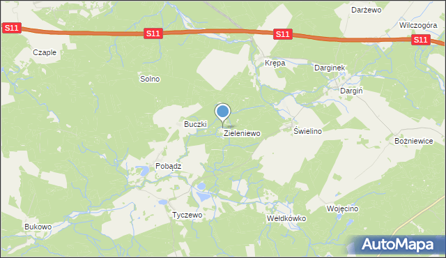 mapa Zieleniewo, Zieleniewo gmina Bobolice na mapie Targeo