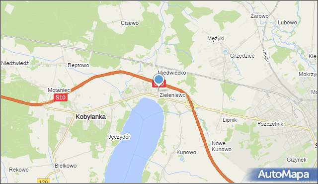 mapa Zieleniewo, Zieleniewo gmina Kobylanka na mapie Targeo