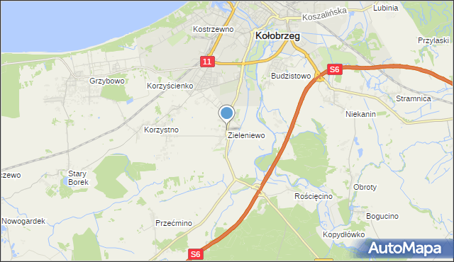 mapa Zieleniewo, Zieleniewo gmina Kołobrzeg na mapie Targeo