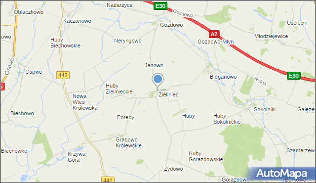 mapa Zieliniec, Zieliniec gmina Kołaczkowo na mapie Targeo