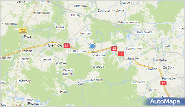 mapa Zielonka, Zielonka gmina Gielniów na mapie Targeo