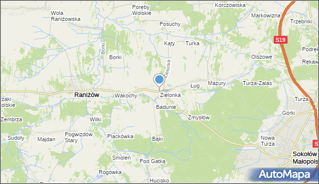 mapa Zielonka, Zielonka gmina Raniżów na mapie Targeo