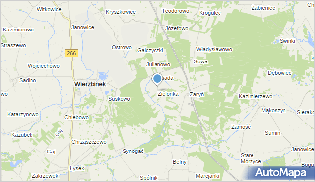 mapa Zielonka, Zielonka gmina Wierzbinek na mapie Targeo