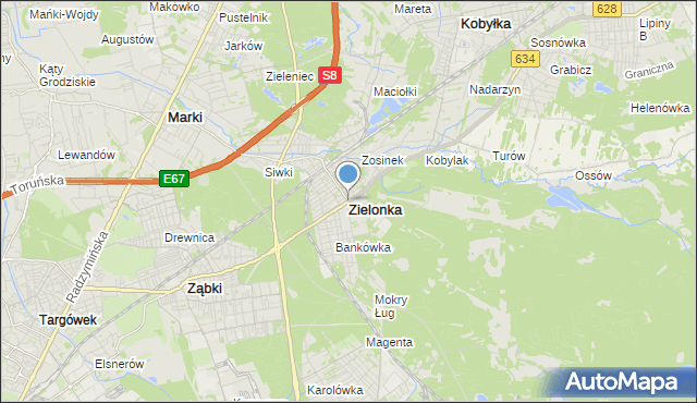 mapa Zielonka, Zielonka powiat wołomiński na mapie Targeo