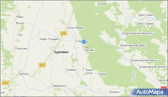 mapa Ziemaki, Ziemaki gmina Sypniewo na mapie Targeo