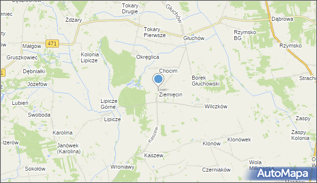 mapa Ziemięcin, Ziemięcin gmina Goszczanów na mapie Targeo