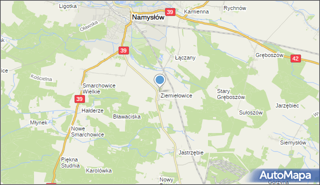mapa Ziemiełowice, Ziemiełowice na mapie Targeo