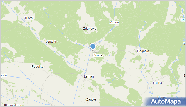 mapa Zimna, Zimna gmina Turośl na mapie Targeo