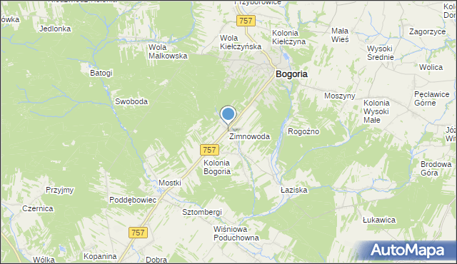 mapa Zimnowoda, Zimnowoda gmina Bogoria na mapie Targeo