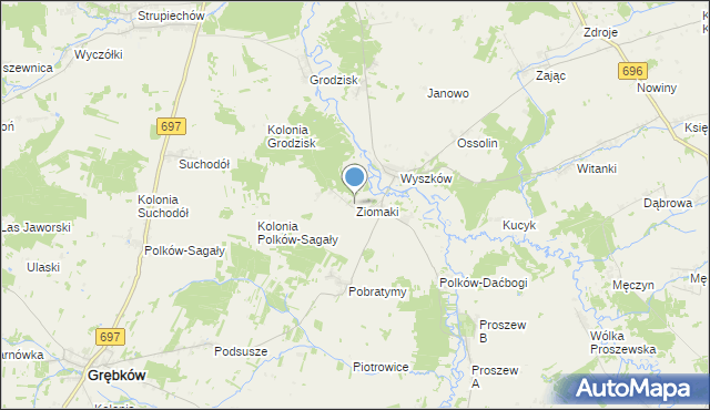 mapa Ziomaki, Ziomaki gmina Grębków na mapie Targeo