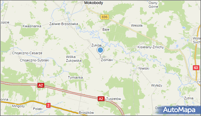 mapa Ziomaki, Ziomaki gmina Mokobody na mapie Targeo