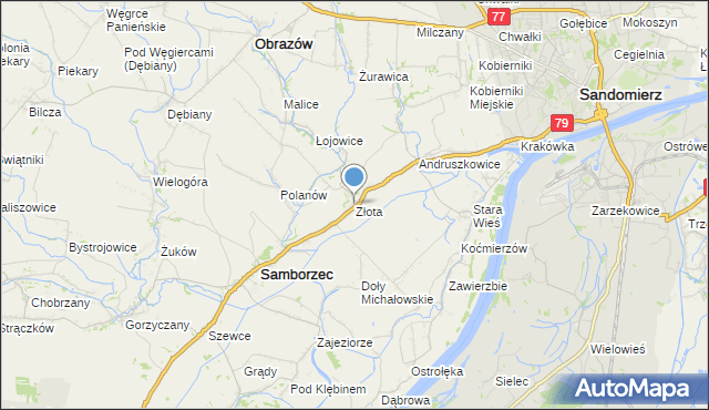 mapa Złota, Złota gmina Samborzec na mapie Targeo