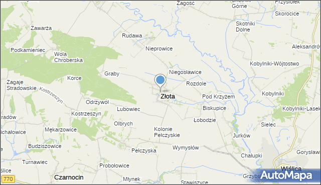 mapa Złota, Złota powiat pińczowski na mapie Targeo