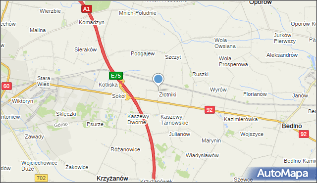 mapa Złotniki, Złotniki gmina Krzyżanów na mapie Targeo